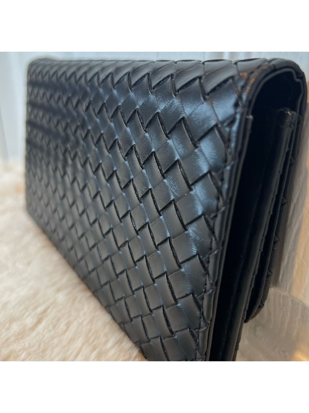 UU BLACK WEAVE FAUX LEATHER CLUTCH WALLET - Picture 4 of 15